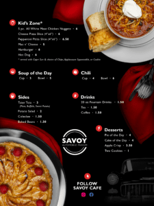 Savoy Cafe Lunch Menu