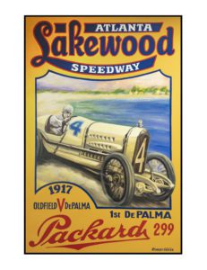 ©Robert Carter, Lakewood Speedway, 2021, oil on canvas, 48x72, Savoy Automobile Museum Collection